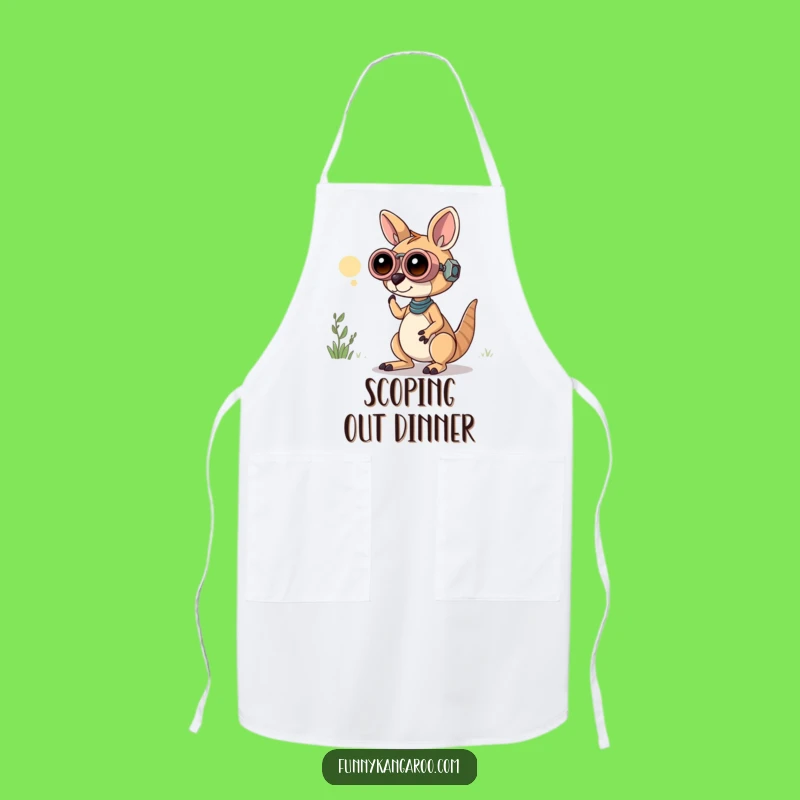 Funny Curious Kangaroo Bot Apron: Bot Binoculars Kitchen Gear, Explorer Fun, Hilarious!
