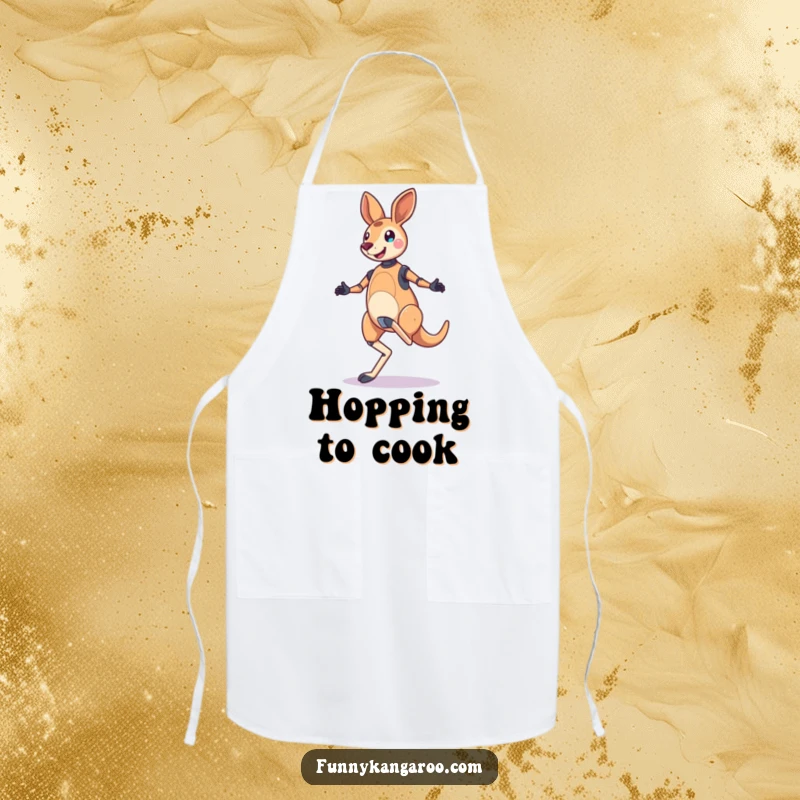 Funny Kangaroo Bot Apron: A jubilant kangaroo bot performs a bouncy, skipping hop, adding humor to kitchen tasks.