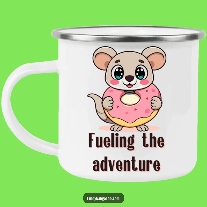 Funny Kangaroo Bot Camping Mug: Surprised Bot, Doughnut Camp Cup