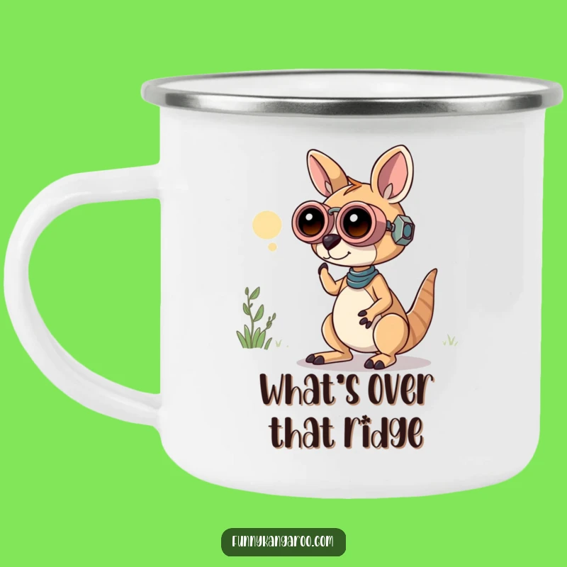 Funny Curious Kangaroo Bot Camping Mug: Bot Binoculars Adventure, Outdoor Fun, Hilarious!