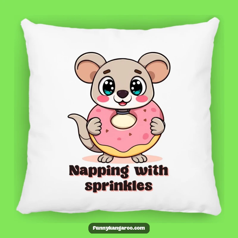 Funny Kangaroo Bot Pillow: Cozy Surprised Bot, Doughnut Decor
