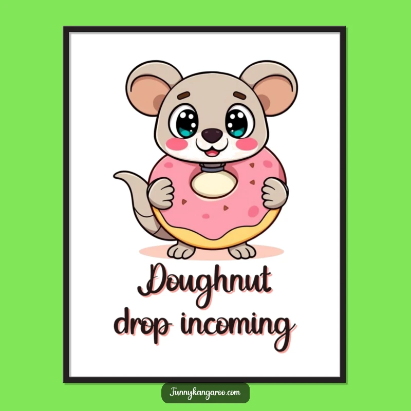 Funny Kangaroo Bot Digital Art: Surprised Bot, Doughnut Print