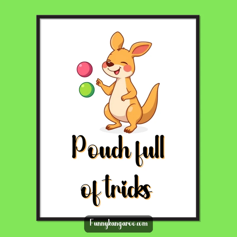 Funny Kangaroo Juggling Digital Art, Instant Cartoon Joy for Walls