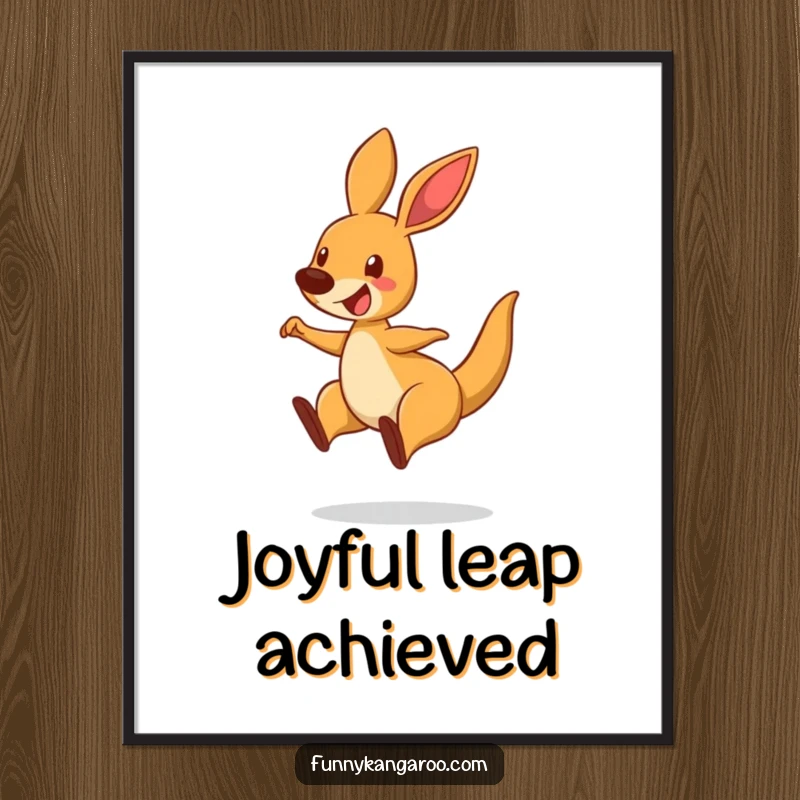 Funny Bouncing Kangaroo Digital Art Print, cartoon kangaroo mid-leap with a delighted expression, ideal for decor.