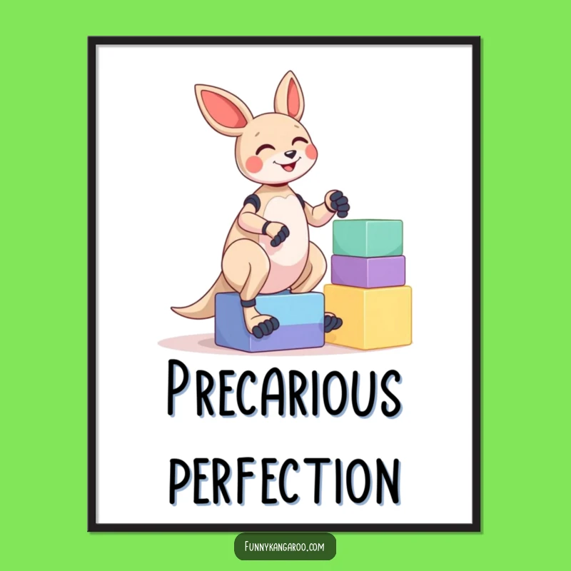 Funny Kangaroo Bot Digital Art: Giggle Bot Balancing Blocks Print