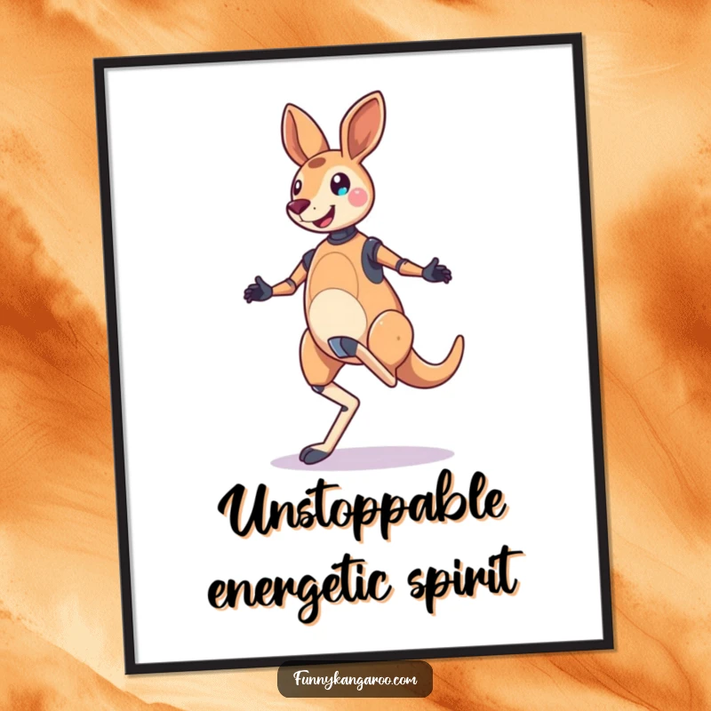 Funny Kangaroo Bot Digital Art Print: A jubilant kangaroo bot performs a bouncy, skipping hop, creating a humorous and energetic artwork.