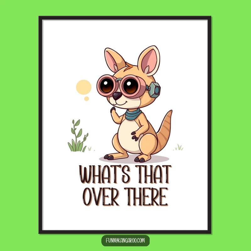 Funny Curious Kangaroo Bot Digital Print: Bot Binoculars Art, Explorer Decor, Instant Wonder!