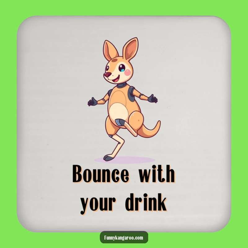 Funny Jubilant Kangaroo Bot Coaster Set: Bouncy Hop Protection, Robot Style, Hilarious!