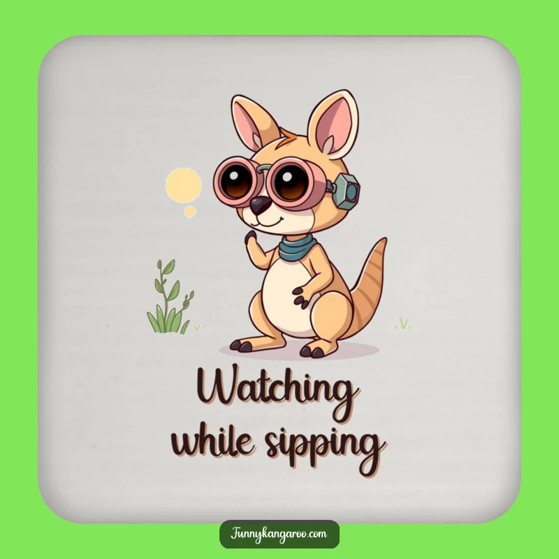 Funny Curious Kangaroo Bot Coaster Set: Bot Binoculars Protection, Explorer Style, Hilarious!