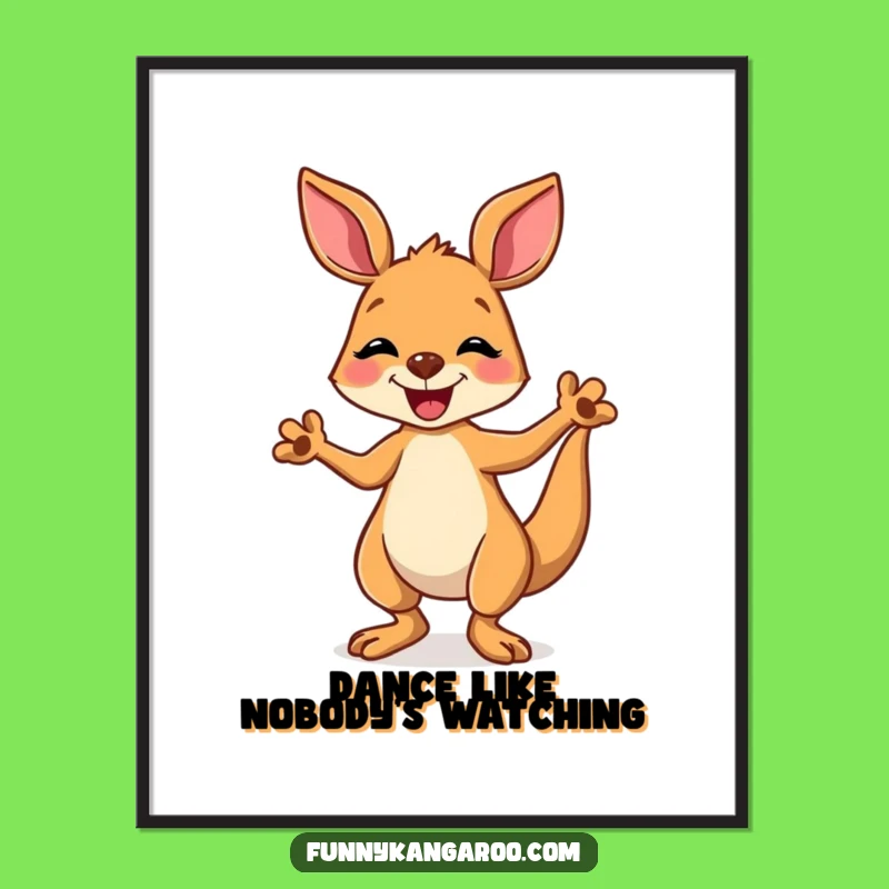 Funny Kangaroo Dancing Poster, Vibrant Cartoon Art for Cheerful Decor