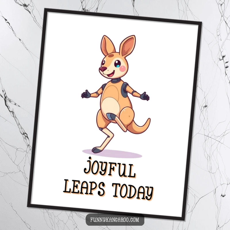Funny Kangaroo Bot Poster: A jubilant kangaroo bot performs a bouncy, skipping hop, creating a humorous and energetic piece of art.