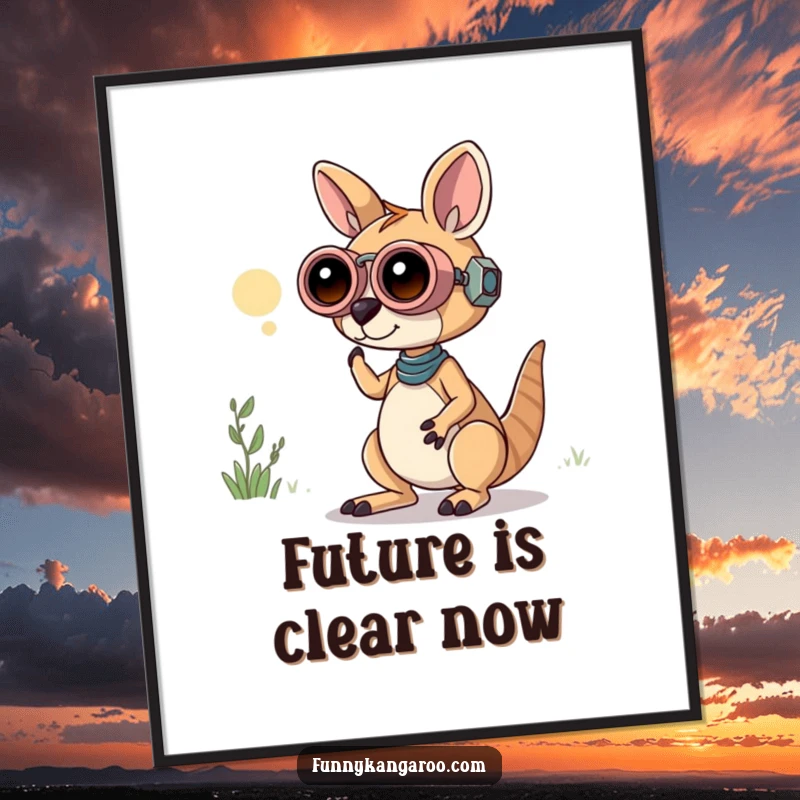 Funny Kangaroo Bot Poster: A curious kangaroo bot peers through oversized playful binoculars, creating a humorous and adventurous piece of art.