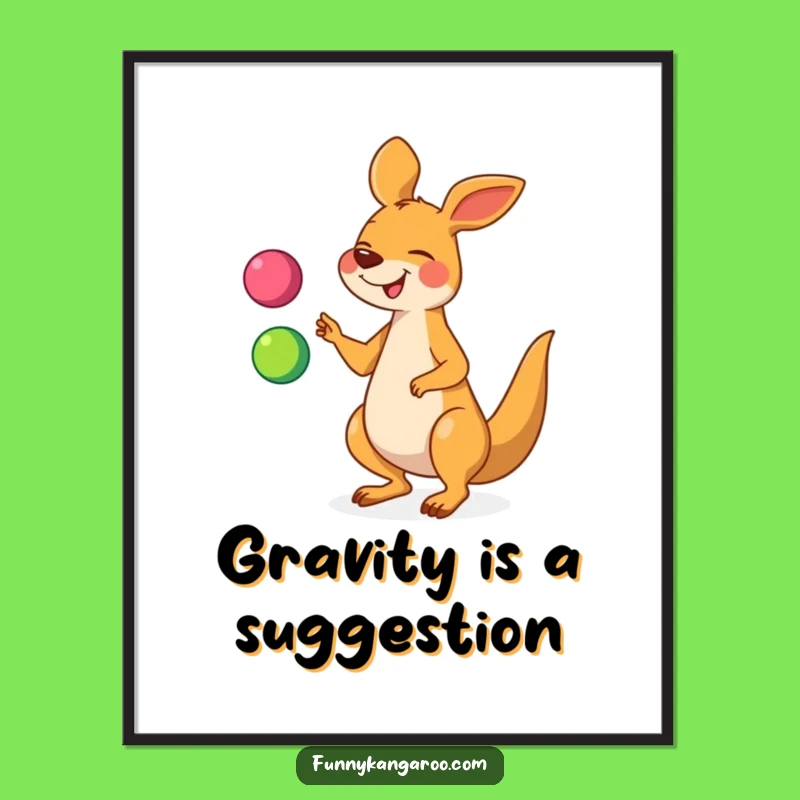 Funny Kangaroo Juggling Poster, Vibrant Cartoon Art for Whimsical Decor