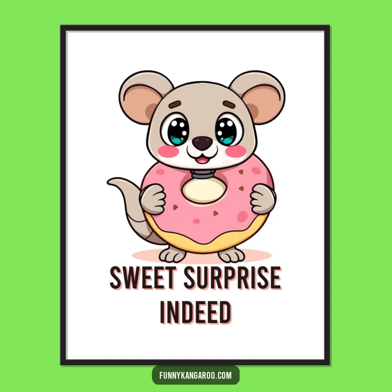 Funny Kangaroo Bot Poster: Surprised Bot, Doughnut Wall Art Gift