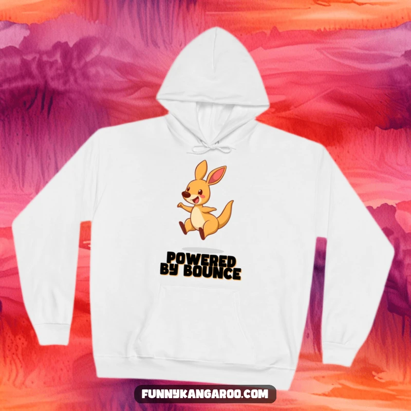 Funny Bouncing Kangaroo Hoodie, cartoon kangaroo mid-leap with a delighted expression, perfect for warm comfort.