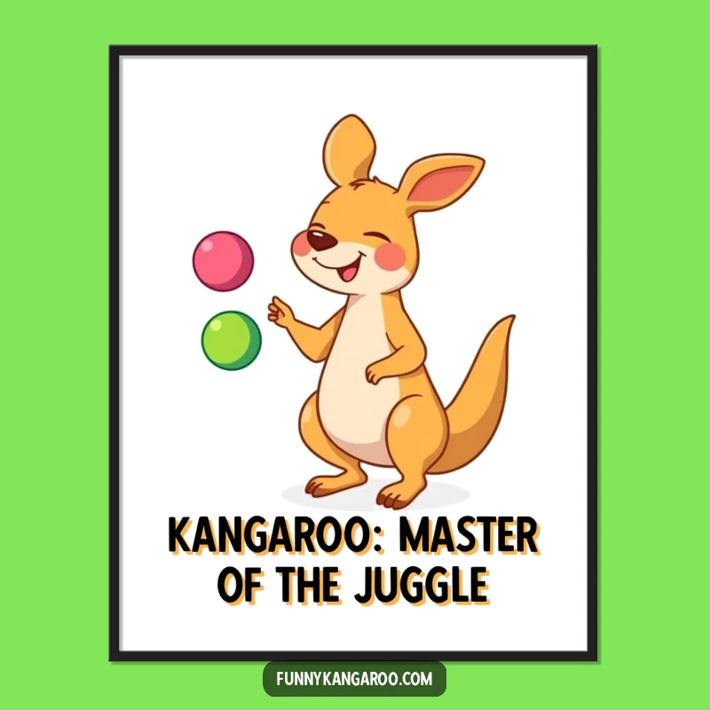 Free Printable Kangaroo Wall Art: Funny Juggling Cartoon Downloadable Home Decor