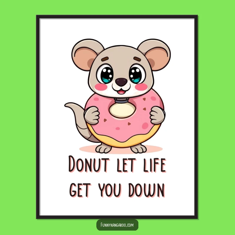 Funny Free Printable Wall Art: Surprised Kangaroo Bot with Giant Doughnut Decor