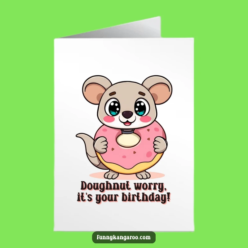 Free Printable Birthday Card: Surprised Kangaroo Bot & Doughnut Funny Card