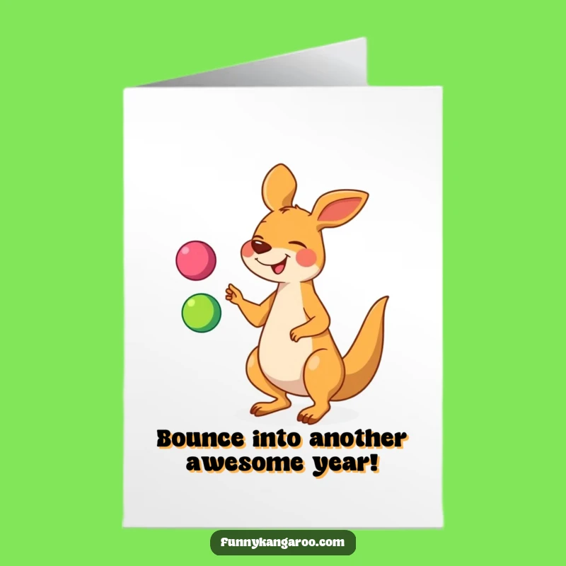 Free Printable Kangaroo Birthday Card: Funny Juggling Cartoon Downloadable Gift