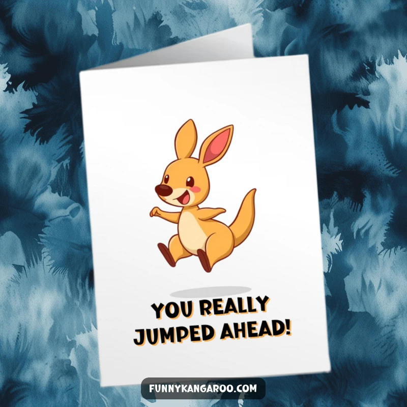 Funny Free Printable Congrats Card: Bouncing cartoon kangaroo leaping with delight, a fun and printable way to say congratulations.