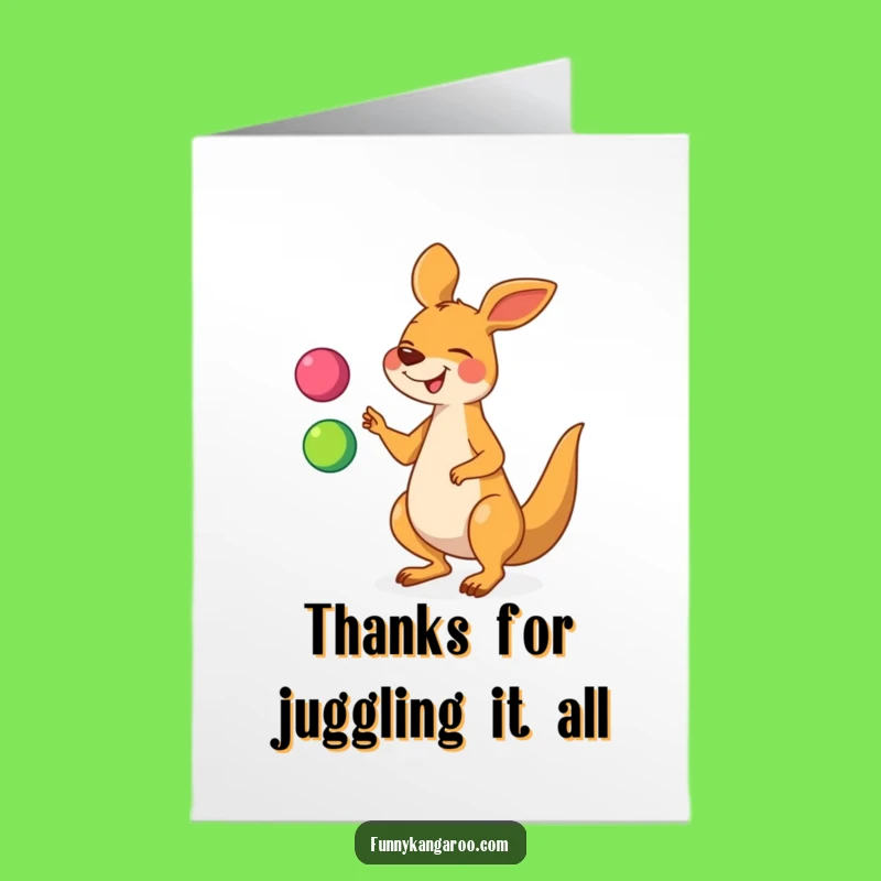 Free Printable Kangaroo Thank You Card: Funny Juggling Cartoon Downloadable Gift