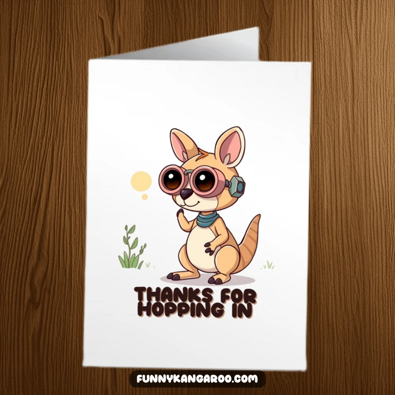 Funny Free Printable Thank You Card: Curious Kangaroo Bot looking through binoculars, spotting the kindness.