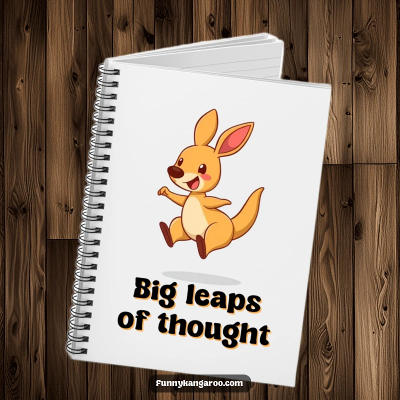 Funny Bouncing Kangaroo Notebook, cartoon kangaroo mid-leap with a delighted expression, perfect for notes.