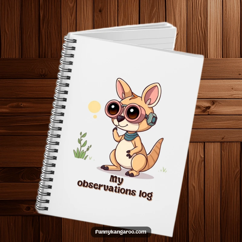 Funny Kangaroo Bot Notebook: A curious kangaroo bot peers through oversized playful binoculars, ready to record observations humorously.