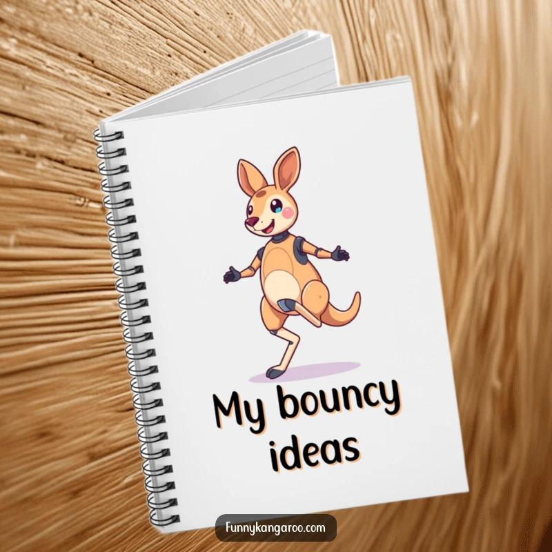 Funny Kangaroo Bot Notebook: A jubilant kangaroo bot performs a bouncy, skipping hop, ideal for journaling with robotic cheer.