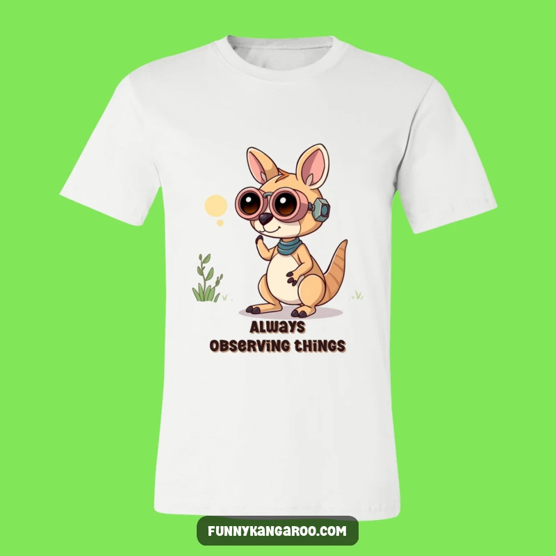 Funny Curious Kangaroo Bot Tee: Bot Binoculars Shirt, Explorer Humor, Hilarious!