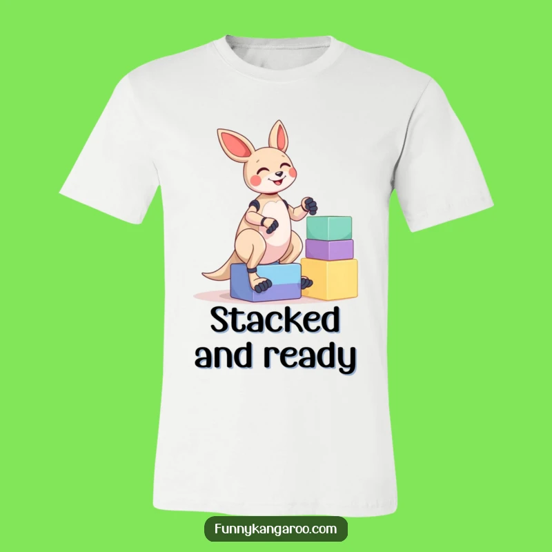 Giggling Kangaroo Bot T-Shirt: Funny Playful Bot Balancing Blocks Tee