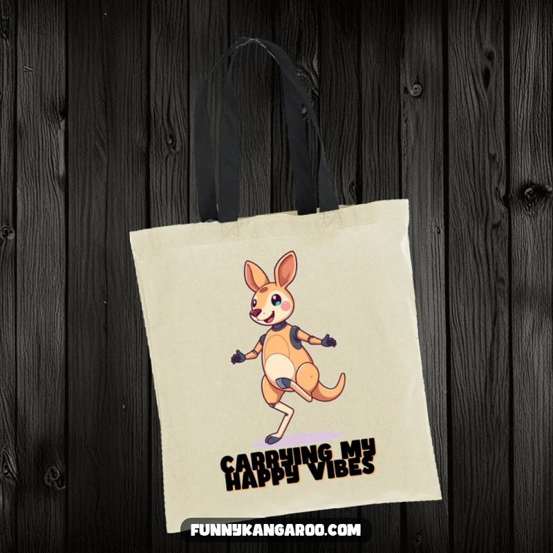 Funny Kangaroo Bot Tote Bag: A jubilant kangaroo bot performs a bouncy, skipping hop, perfect for carrying items with energetic humor.