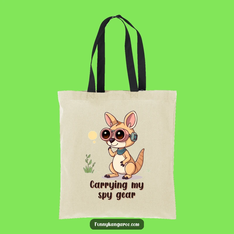 Funny Curious Kangaroo Bot Tote Bag: Bot Binoculars Carry-all, Explorer Style, Hilarious!