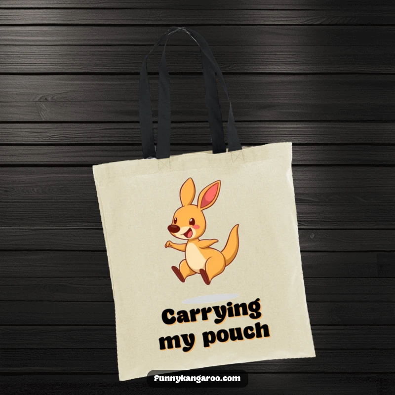 Funny Bouncing Kangaroo Tote Bag, cartoon kangaroo mid-leap with a delighted expression, perfect for humorous shopping.