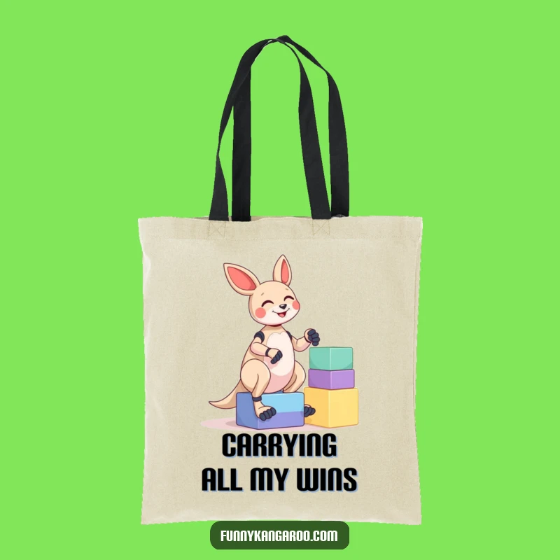 Funny Kangaroo Bot Tote Bag: Giggle Bot Balancing Blocks Shopping Bag